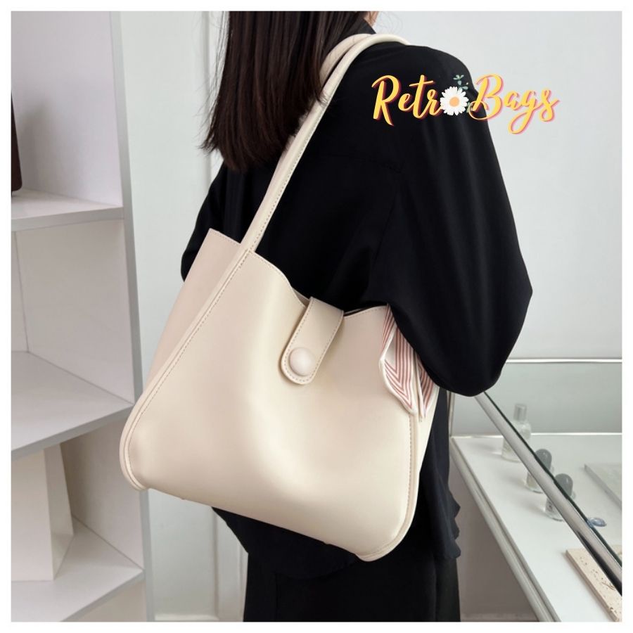 Túi công sở đeo vai nắp bấm cúc dây lụa túi xách nữ da cao cấp đi học đi làm đi chơi Retro Bags RT-CS07