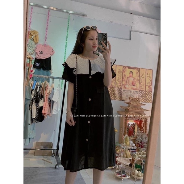 Váy bầu thiết kế công sở đen,nâu cổ xoè cực xinh xắn trẻ trung, năng động, size 40-75kg