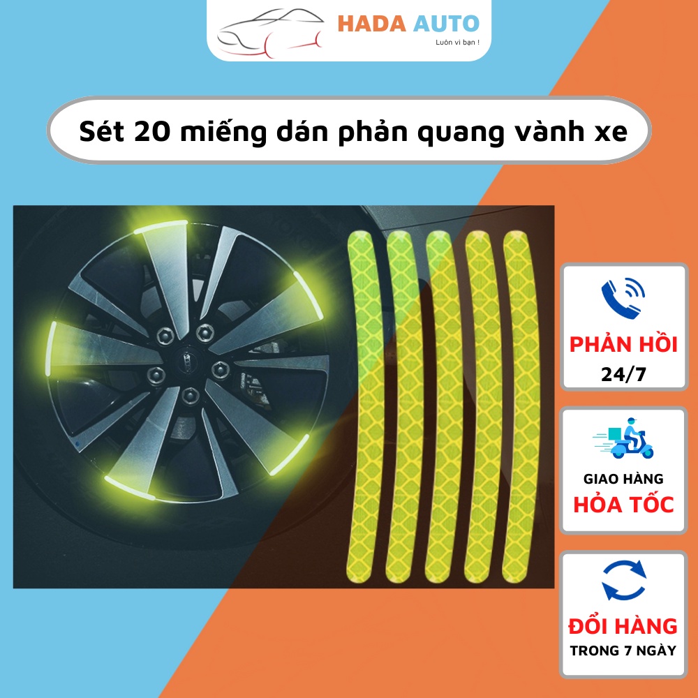 Set 20 miếng dán phản quang trang trí vành bánh xe hơi màu xanh lá độc đáo