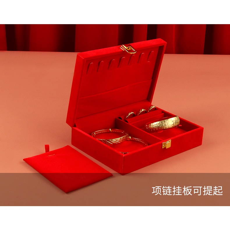 Sản Phẩm Có Sẵn _ Hộp Đựng Trang Sức Bằng Nhung Đỏ Đính Hôn Ba Hộp Nhẫn Vàng Đồng Làm Quà Tặng Đám Cưới