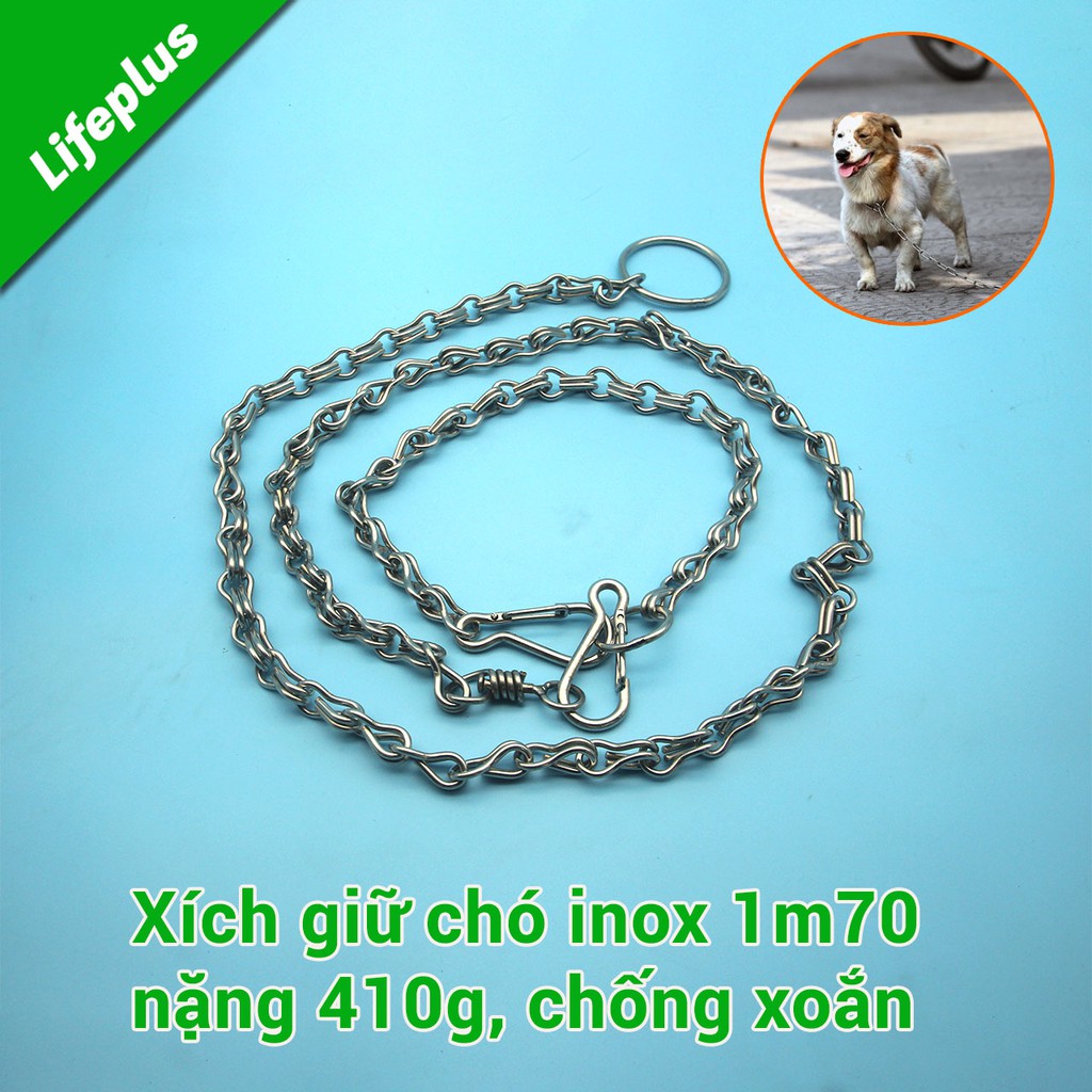 Xích giữ chó inox 1m70 nặng 410g , chống xoắn, có thể thu ngắn bằng khớp