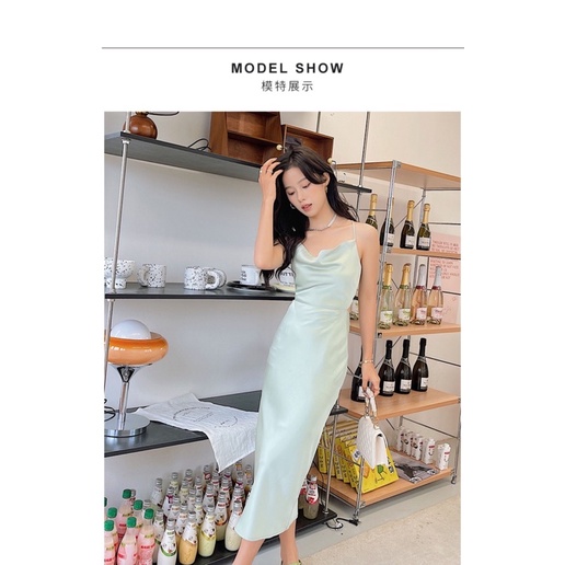 ĐẦM CỔ ĐỔ XANH MIDI HỞ CUT OUT LƯNG
