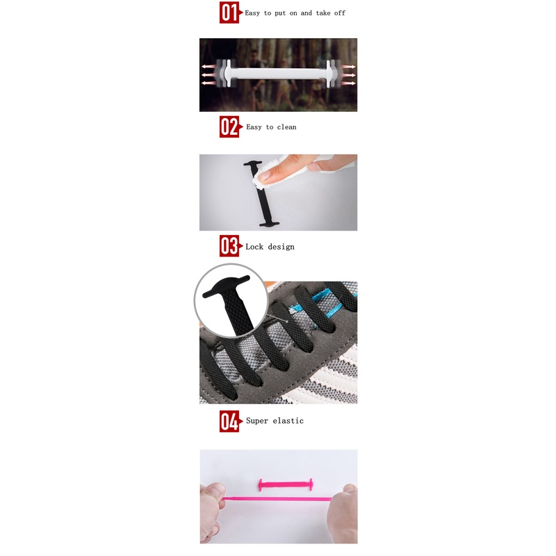 Set 16 Dây Giày Silicone Co Giãn Không Cần Buộc Tiện Lợi Dành Cho Người Lớn/Trẻ Em