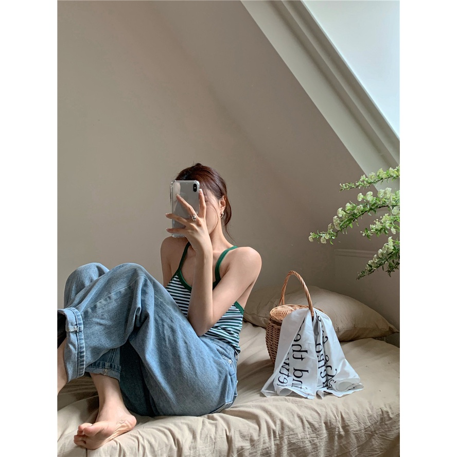 Cocory vn Áo Croptop Trễ Vai Hoạ Tiết Kẻ Sọc Phong Cách Vintage Mới