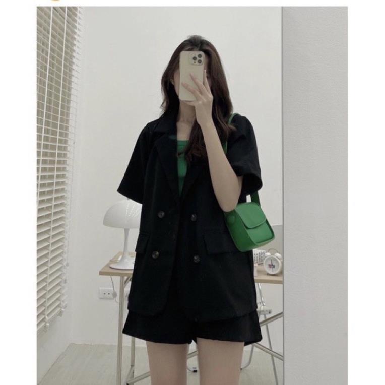 [HOT] Set Áo Blazer Cộc Tay Kèm Quần Chất Kaki♥️Bộ Vest Cộc Quần Đùi Kiểu Dáng Ulzzang Hot | BigBuy360 - bigbuy360.vn