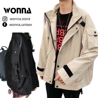 {Có video} Áo khoác Jacket sơ mi ulzzang unisex form rộng oversize Hàn Quốc street style đen be nude nam nữ vải dù 2 lớp