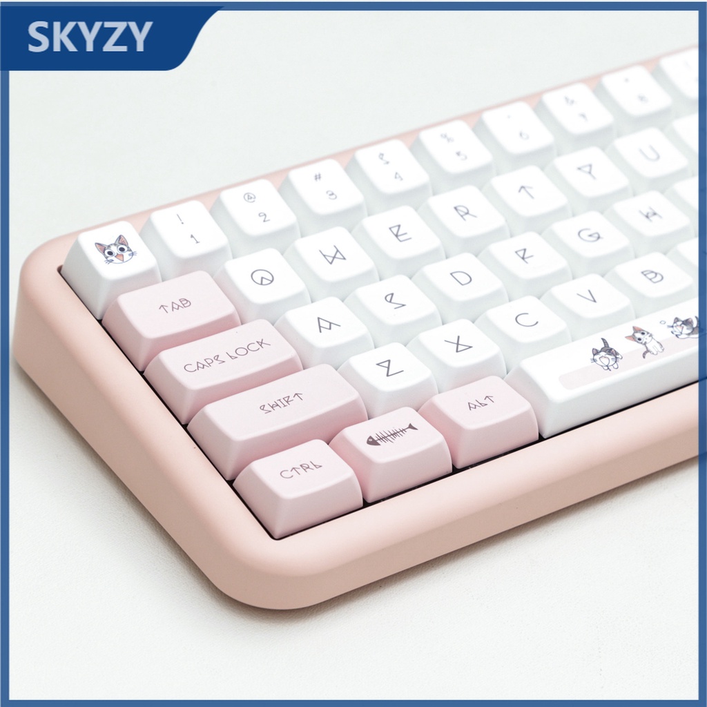144 Phím Cheese Cat Keycaps MDA Profile Cô gái dễ thương Màu hồng PBT Dye Sub Bàn phím cơ học Keycap