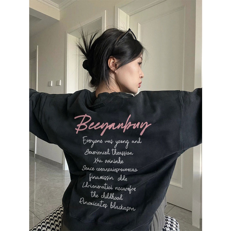 Áo sweater SELVZE tay dài in họa tiết cổ điển đường phố Mỹ cá tính cho nữ oversize
