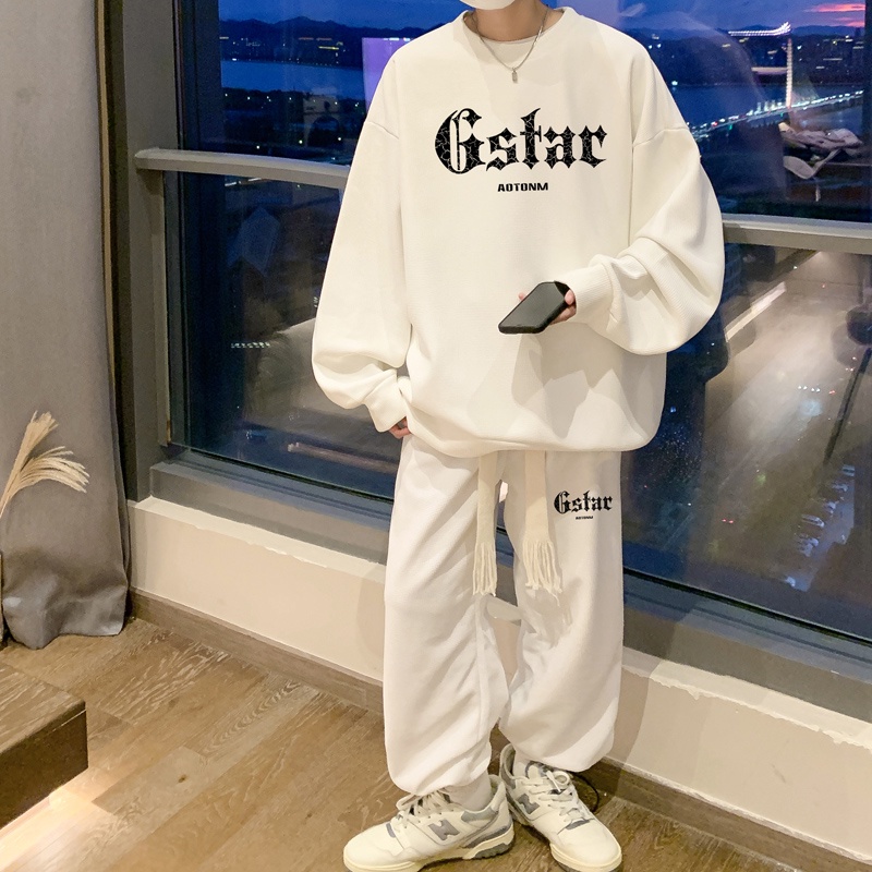 Bộ Áo Thun Tay Dài Cổ Tròn In Chữ IFNICEFUTURE Influencer + Quần Dài Dáng Rộng Thời Trang Cho Nam