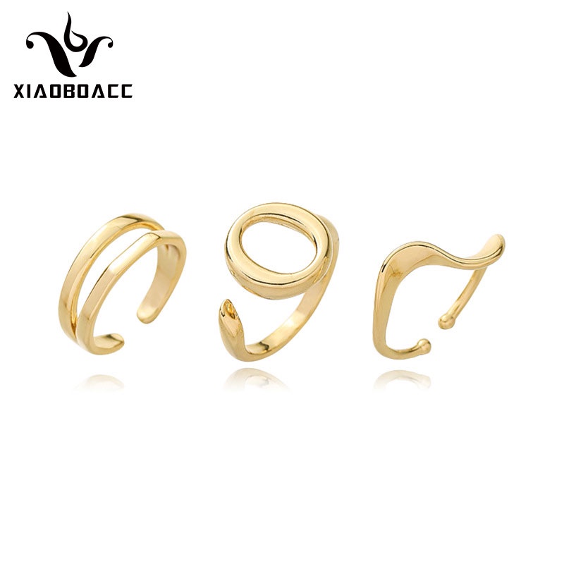 XiaoboACC Bộ 3 nhẫn hở mạ vàng 18K không gây dị ứng có thể điều chỉnh cho nữ