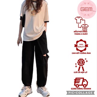 Quần nỉ jogger rách đùi nam nữ form rộng unisex, quần dài nữ kiểu dáng ulzzang màu đen basic, freeship, sale