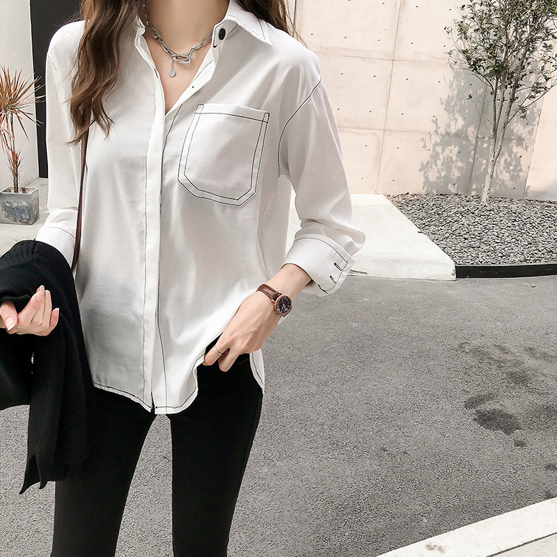 THEODORA M-4XL Solid color plus size retro long sleeve shirt Button down loose plain women blouse Fashion office lady modern wear