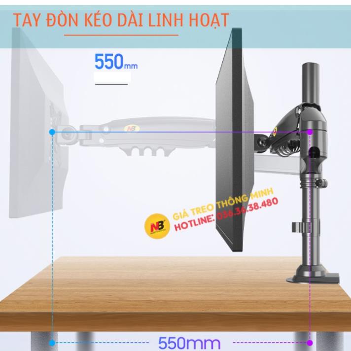 Giá Treo Màn Hình NB H80 17 - 27 Inch - Tay Treo Màn Hình Máy Tính Gắn Bàn Xoay 360 Độ