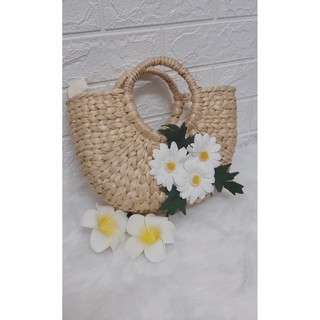 Túi Cói Hình Bán Nguyệt Cầm Tay  Hoa Cúc Phong Cách Vintagate Xjnh Xjnh!!