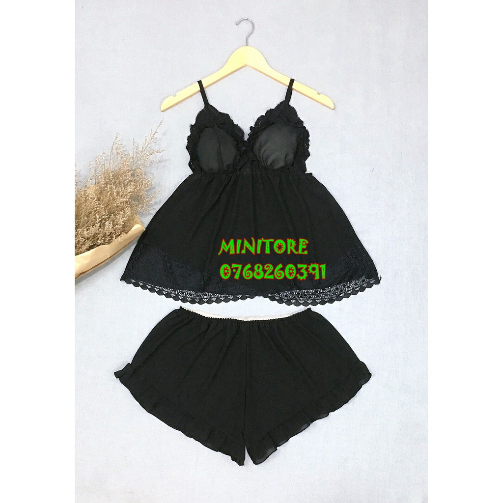 Đồ ngủ sexy, bộ đồ ngủ hai dây  [FREESHIP] cao cấp, chất vải phi mền mịn, không nhăn mặc thoáng mát size 45-- 58kg