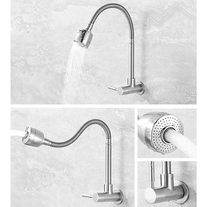 Vòi Rửa Bát INOX 304 Cắm Tường Cần Mềm Lạnh-Bát Sen 2 Chế Độ Điều Chỉnh