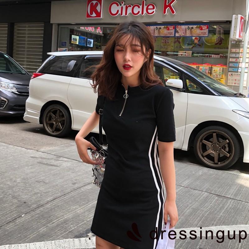 Đầm ngắn tay cổ tim kéo khóa zip phong cách quyến rũ dành cho nữ | BigBuy360 - bigbuy360.vn