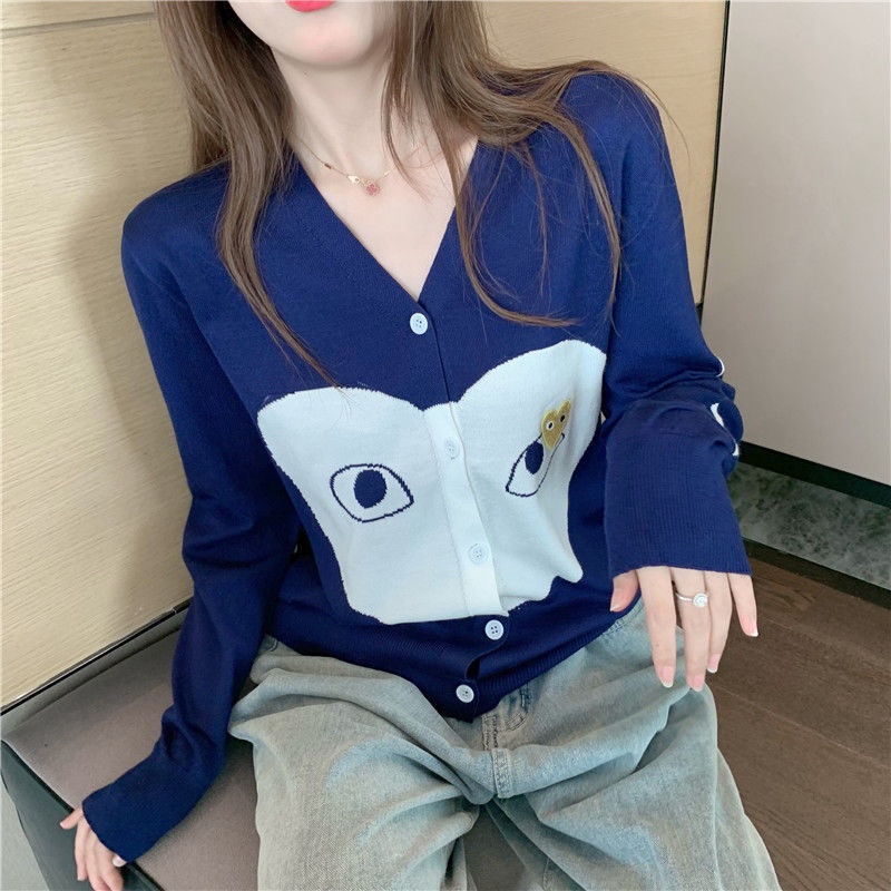 Áo khoác cardigan dệt kim mỏng cổ chữ V tay dài thời trang nữ