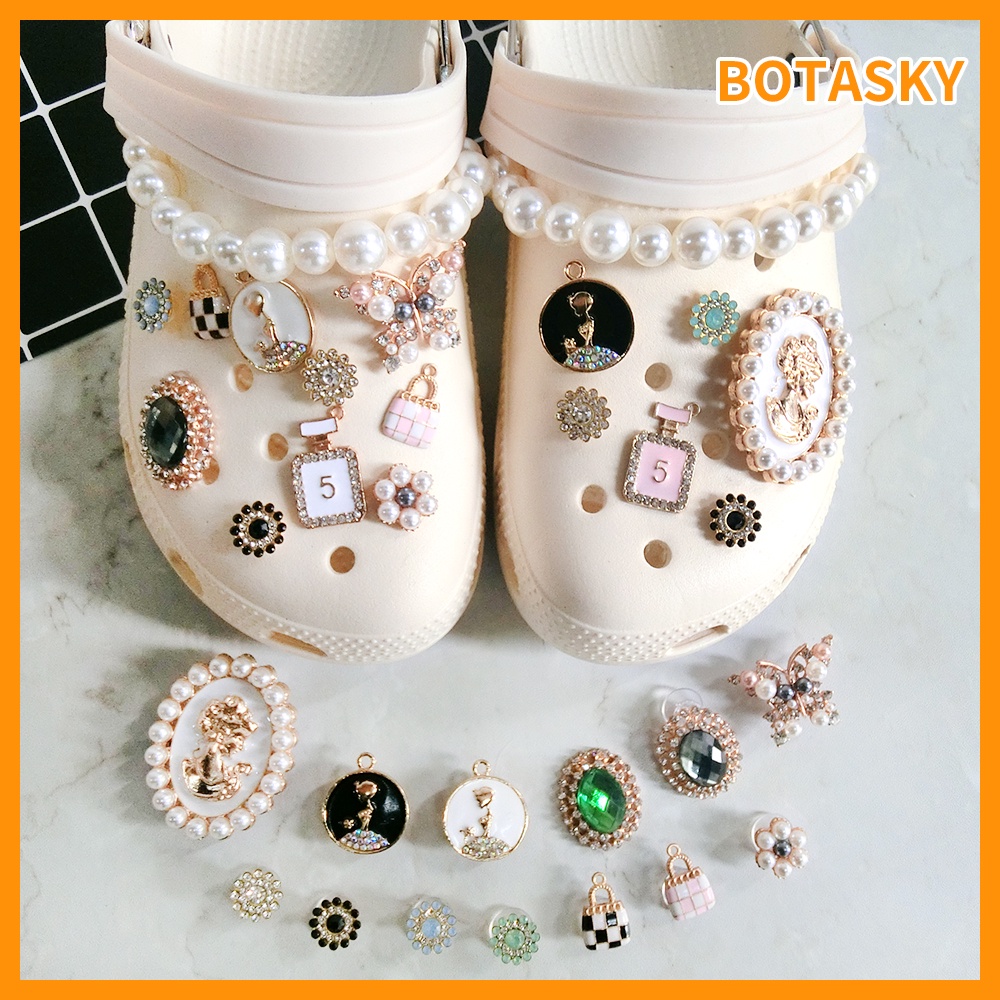 CROCS Khóa Đính Đá/Ngọc Trai/Đá/Hoa Trang Trí Giày Dép