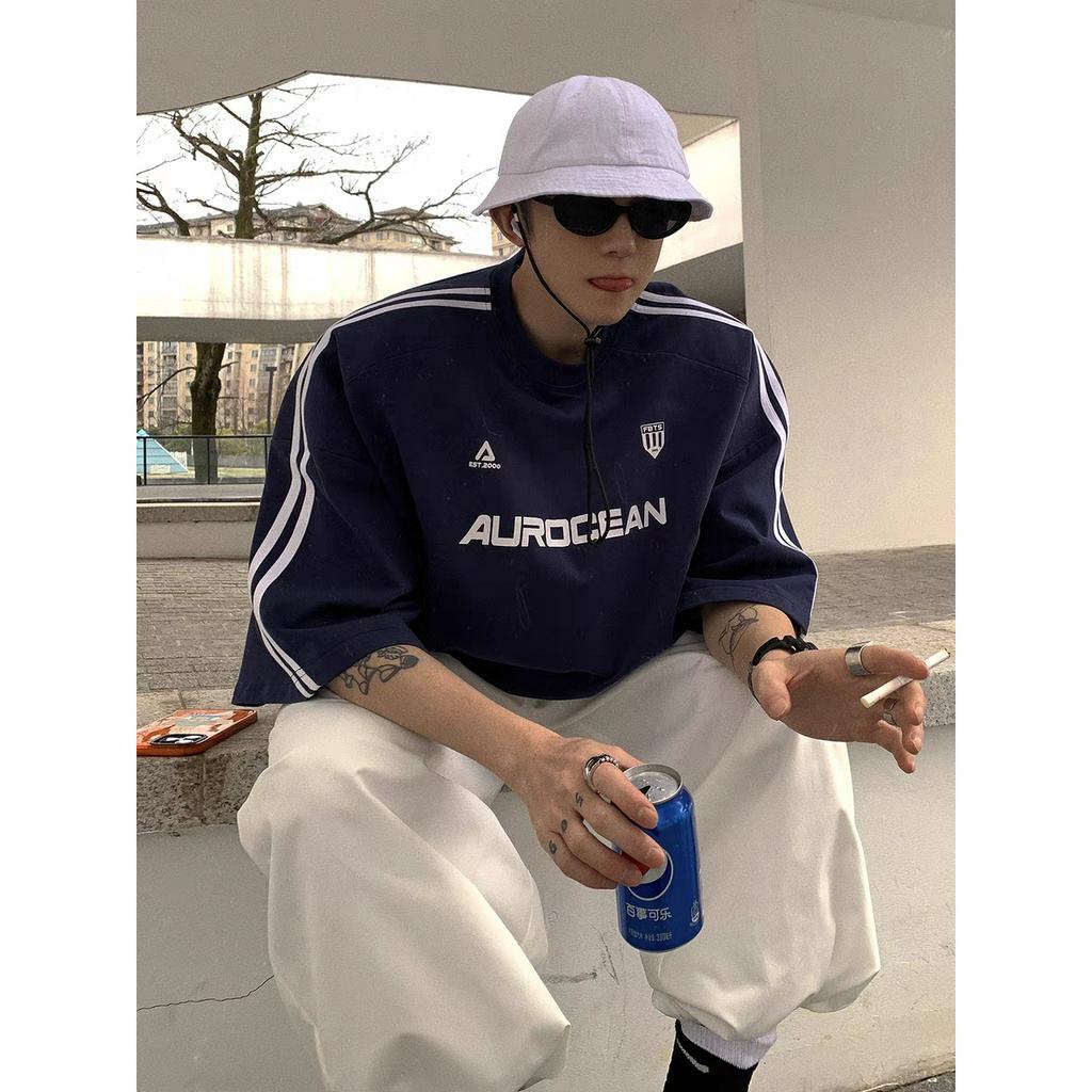 Áo Thun cotton Tay Lửng Họa Tiết Kẻ Sọc Phong Cách Thể Thao Vô Cực 320g Cho Nam