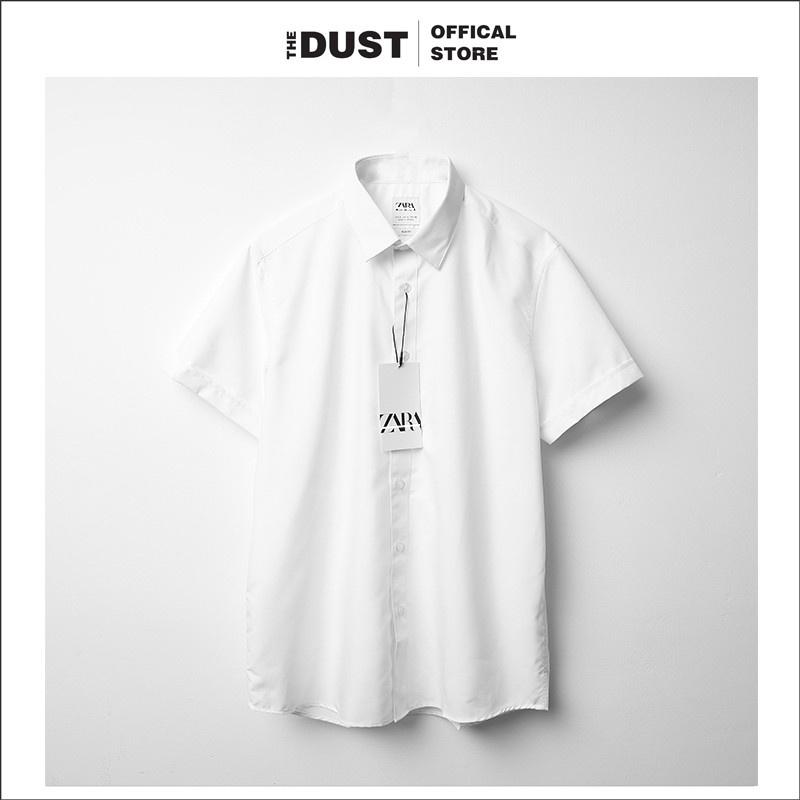 Áo sơ mi nam ngắn tay trơn cổ bẻ basic Zra The Dust, Sơ mi nam công sở form slimfit vải cotton lụa
