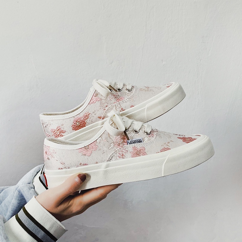 Giày Thể Thao Canvas Thêu Họa Tiết Phong Cách Retro Hàn Quốc Thời Trang Cho Nữ