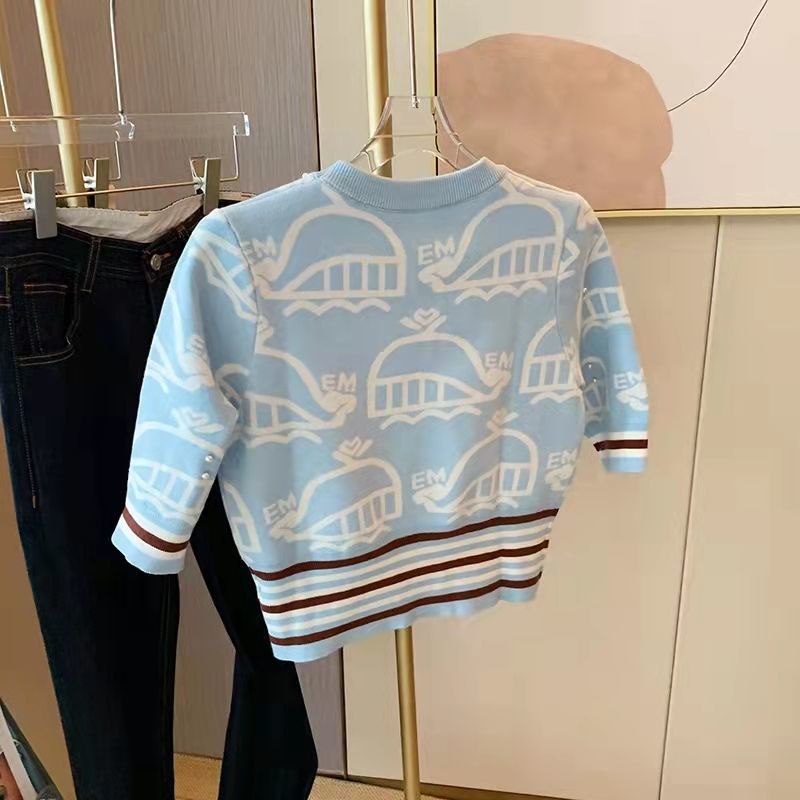 Áo Sweater Dệt Kim Tay Ngắn Đính Ngọc Trai Giả Dễ Thương Cho Nữ  tao bao