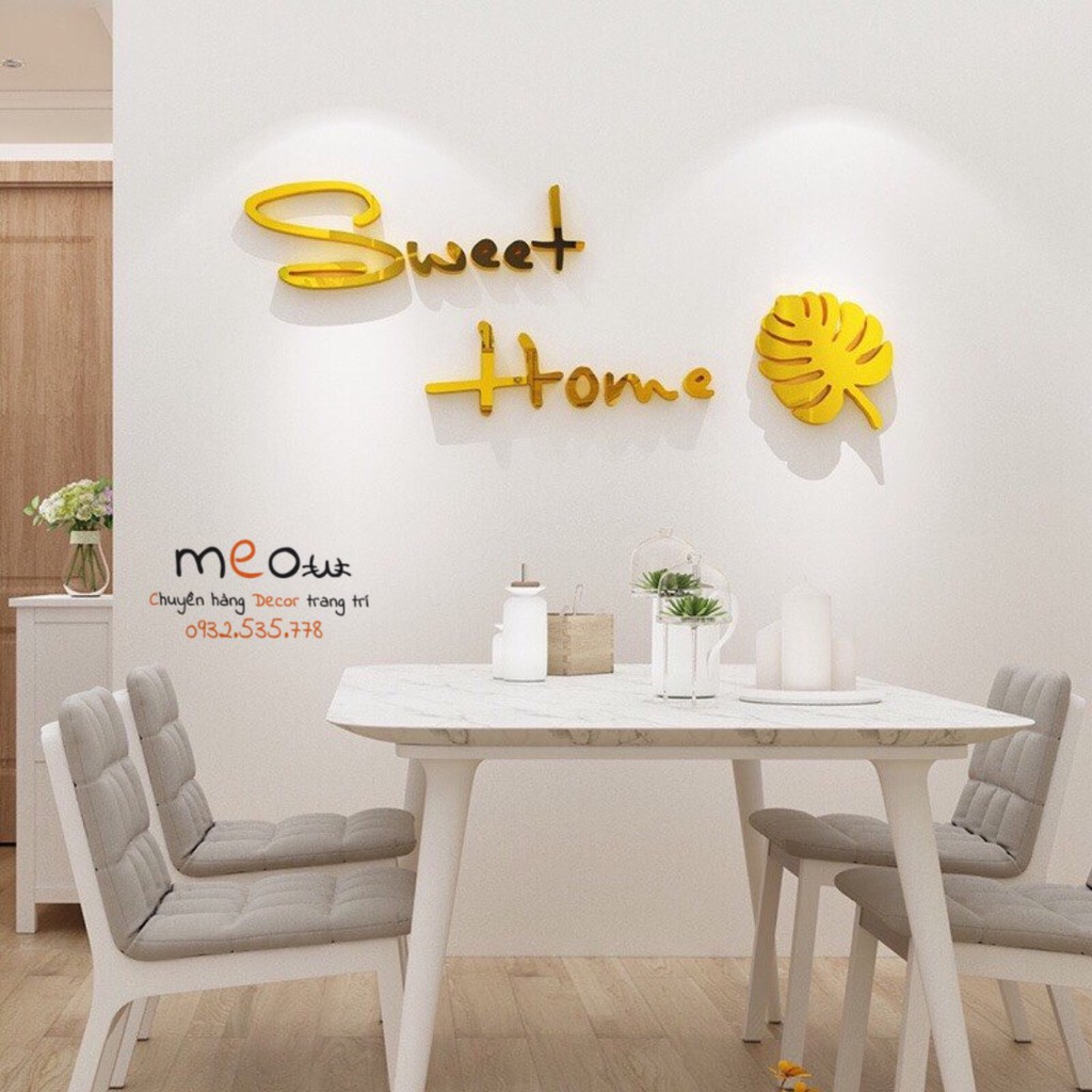 Shop Meo decor, Tranh 3D mica dán tường,Mẫu trang trí quán coffee, phòng ngủ,phòng khách, Mẫu SWEET HOME