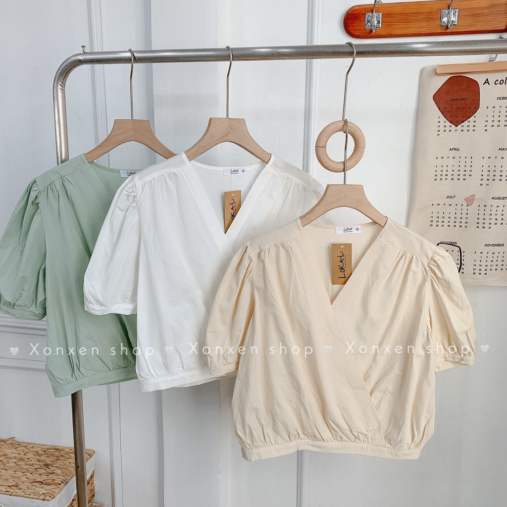 ÁO KIỂU NỮ áo kiểu chéo ngực dễ thương che khuyết điểm vòng eo XONXEN SHOP freesize mã 95