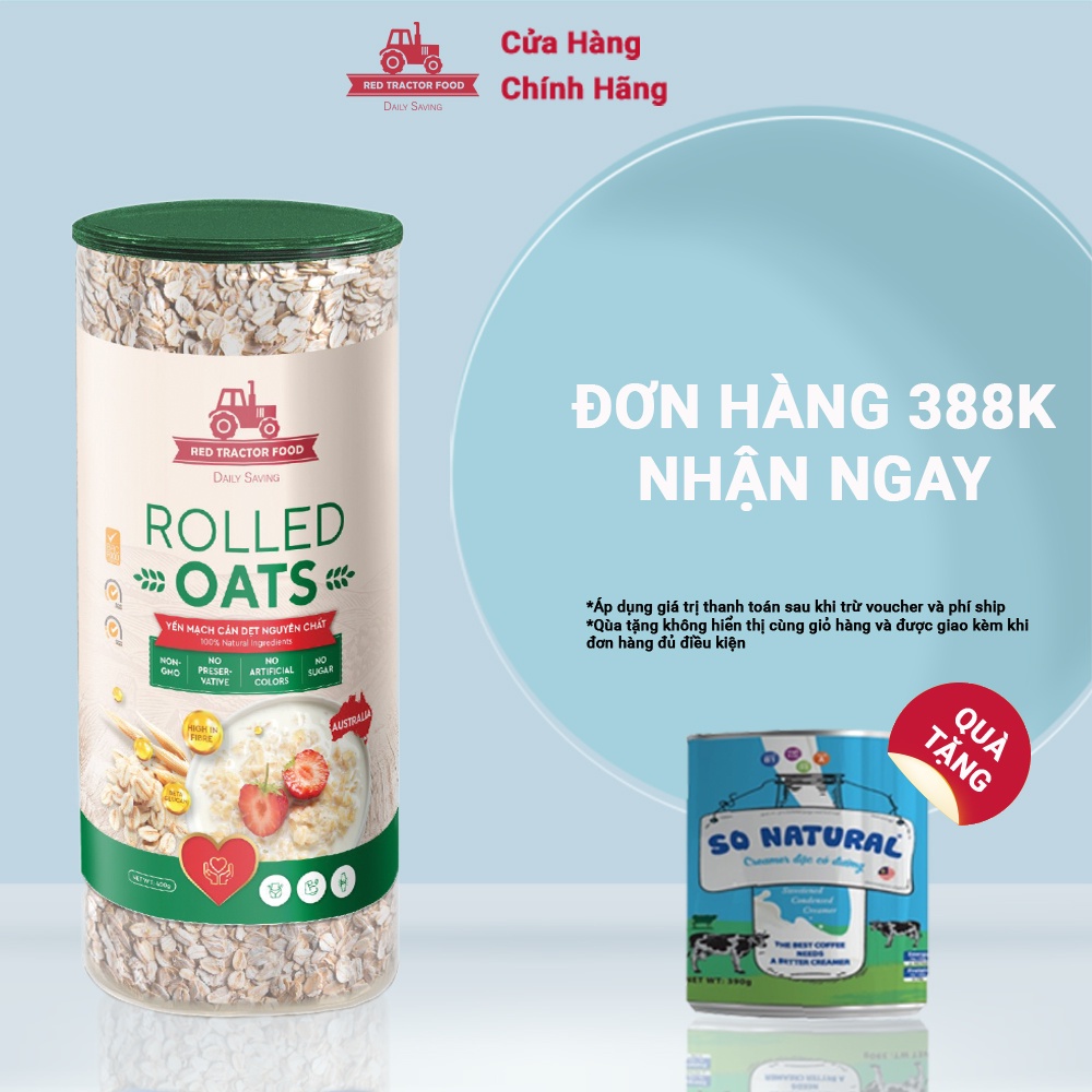 Red Tractor- Yến mạch nguyên hạt cán dẹt-100% yến mạch không biến đổi gen- giàu chất xơ- dùng để chế biến- hũ