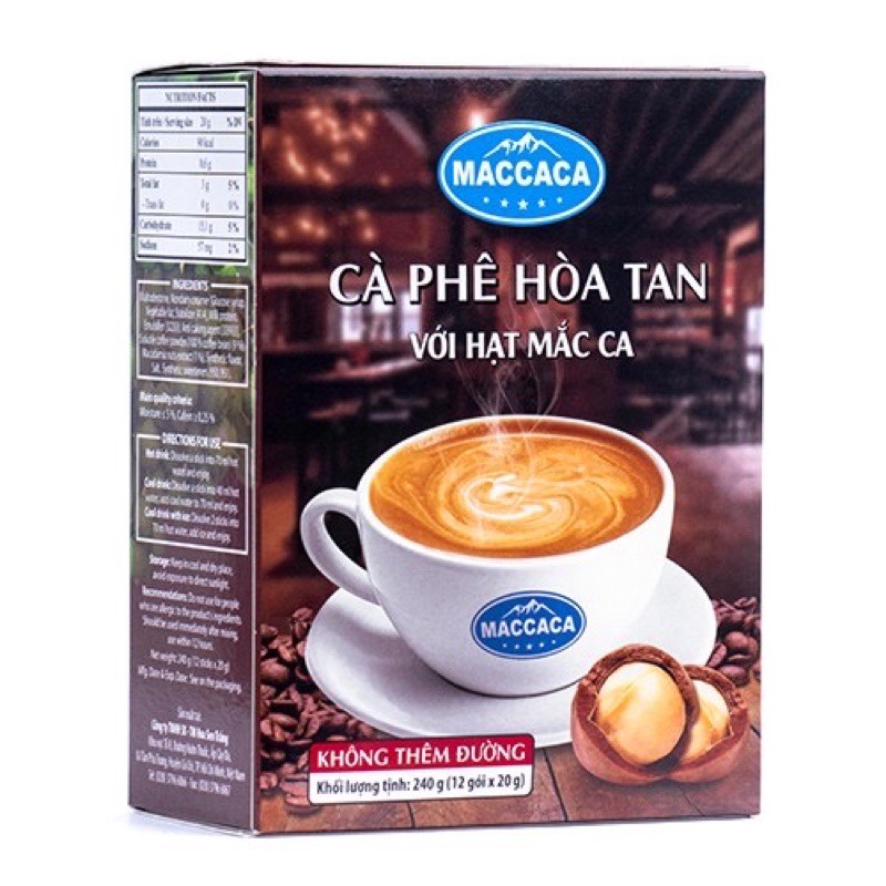 Cà Phê Hòa Tan với hạt Mắc Ca – Không thêm đường,