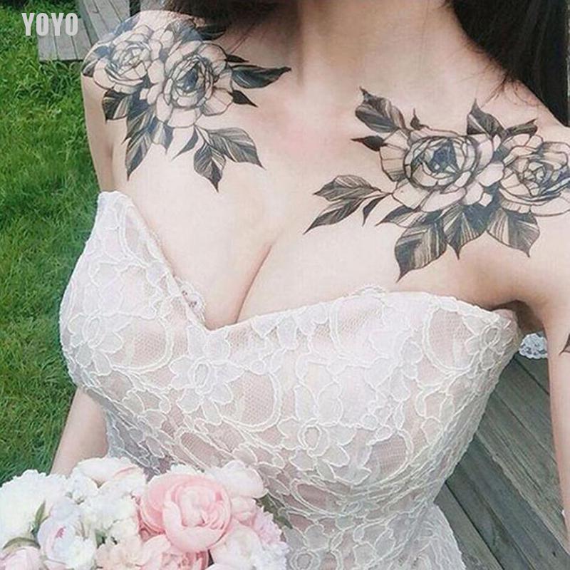 Hình Xăm Dán Tạm Thời Hình Hoa Hồng Đen Quyến Rũ Gợi Cảm