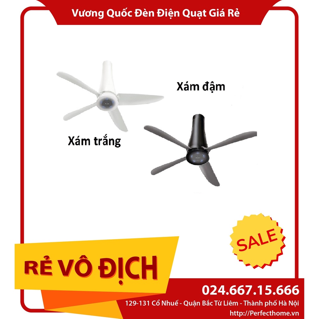 ⚡️FLASH SALE 50%⚡️{ Hàng chính_hãng}Quạt trần 4 cánh Mitsubishi C56-RW4 Màu trắng, màu xám đậm  Nhập