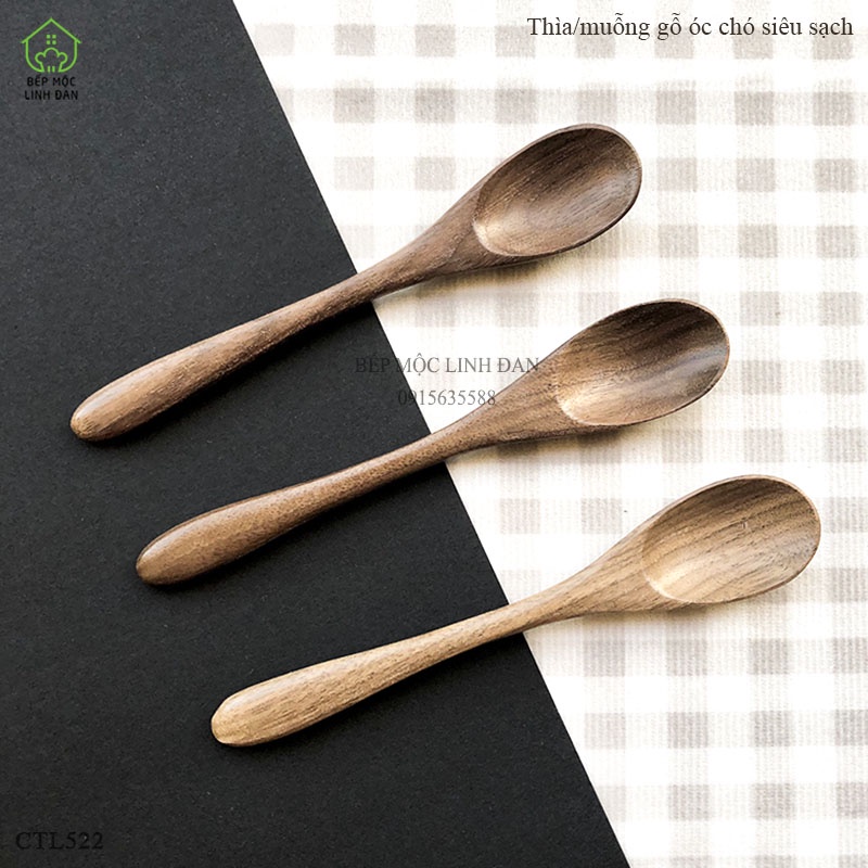 Thìa/muỗng gỗ óc chó xúc đồ khô siêu nhẹ &amp; vân đẹp_Size mini 13cm [CTL522]