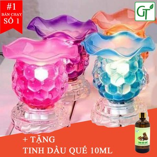 Đèn xông tinh dầu 💖freeship💖 đèn tinh dầu thủy tinh quả dứa + tặng tinh dầu quế 10ml + tặng bóng dự phòng