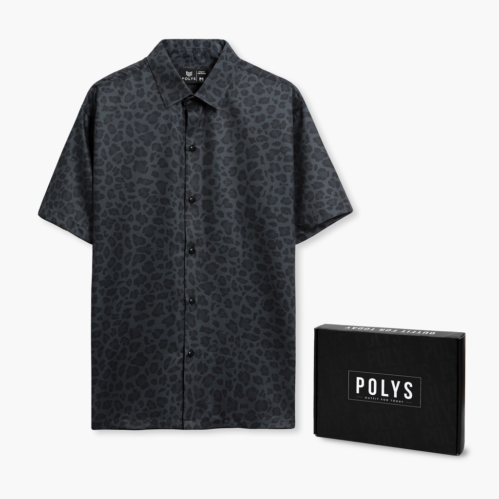 Áo sơ mi nam POLYS họa tiết Da Báo Grey Panther