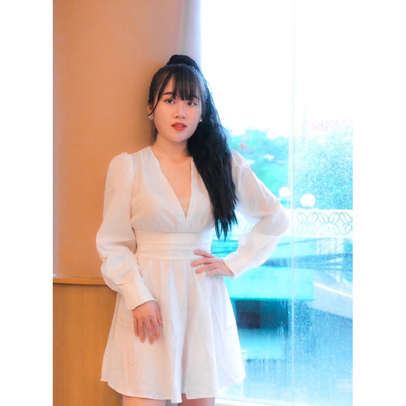 JUM ĐŨI NỮ THIẾT KẾ TAY DÀI CỔ TIM XÒE GIẢ ĐẦM TTP