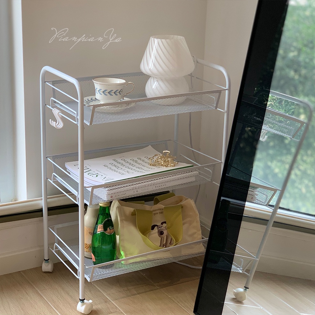 Kệ đựng đồ bằng lưới 3 tầng kèm bánh xe đựng mỹ phẩm, lưu trữ đồ ăn - HyHy Home Decor