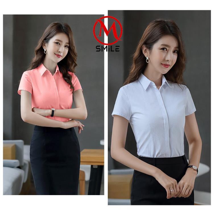 Áo Sơ Mi Nữ Trắng tay ngắn công sở Áo Nữ hai màu Trắng hồng hàng đẹp MSA76 ྇ '