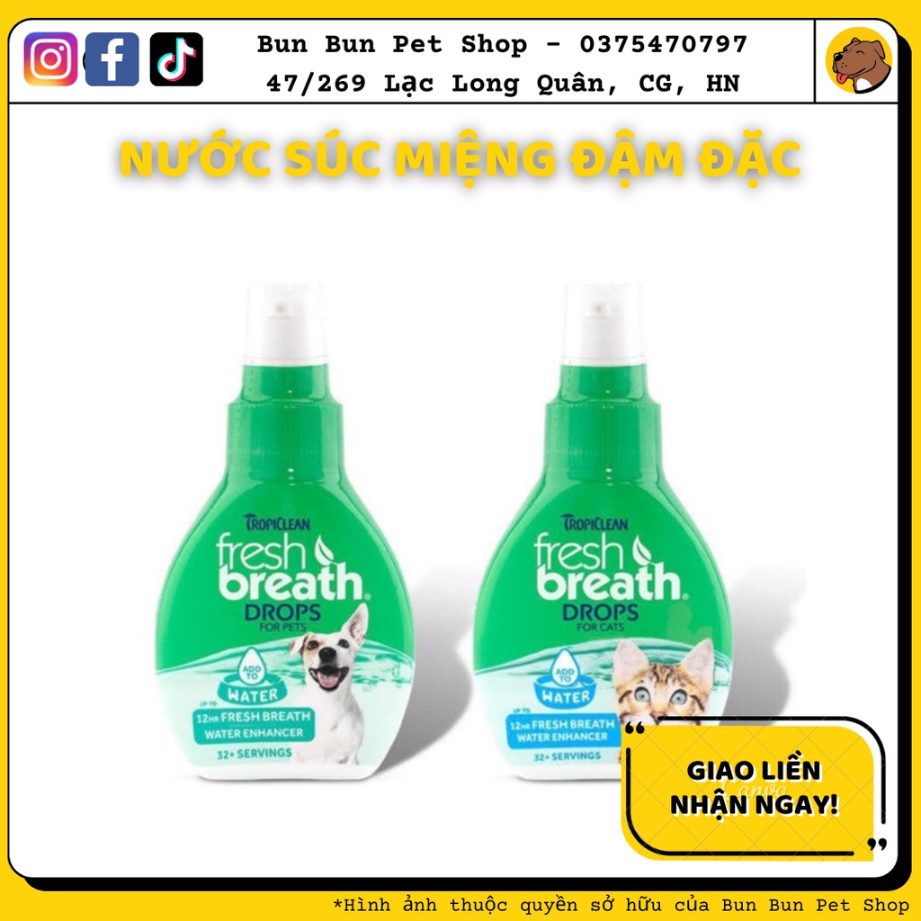 Nước vệ sinh răng miệng ngăn ngừa Mảng Bám, Mùi Hôi, Cao Răng Chó Mèo đậm đặc- FRESH BREATH BY TROPICLEAN DROPS