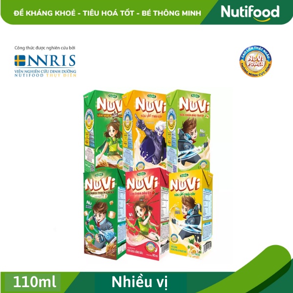 Lốc 4 Hộp 180ml Sữa Nuvi⚡NutiFood⚡Hương cam, hương dâu,đào táo, có thạch, lắc ca cao, trái cây nhiệt đới