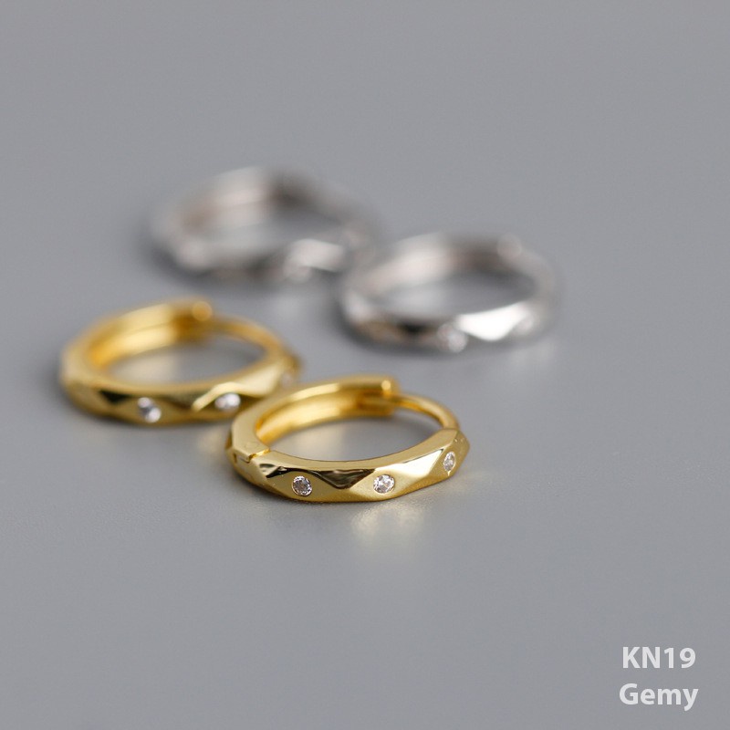 Khuyên tai nam tròn bạc mạ vàng 2 màu đính đá đơn giản, cá tính, unisex (1 chiếc)| GEMY SILVER KN19