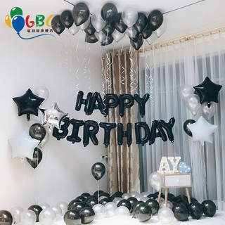 Combo Bóng Sinh Nhật Chủ Đề Trắng Đen, Bong Bóng Trang Trí Sinh Nhật Set Bóng Tiện Dụng, Đơn Giản