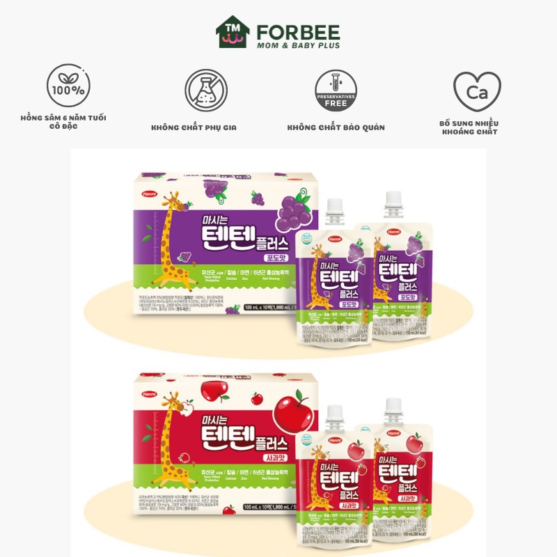Nước Hồng Sâm Hoa Quả TENTEN - Bổ Sung Vitamin và Khoáng Chất Cho Bé (100ml/gói) - FORBEE