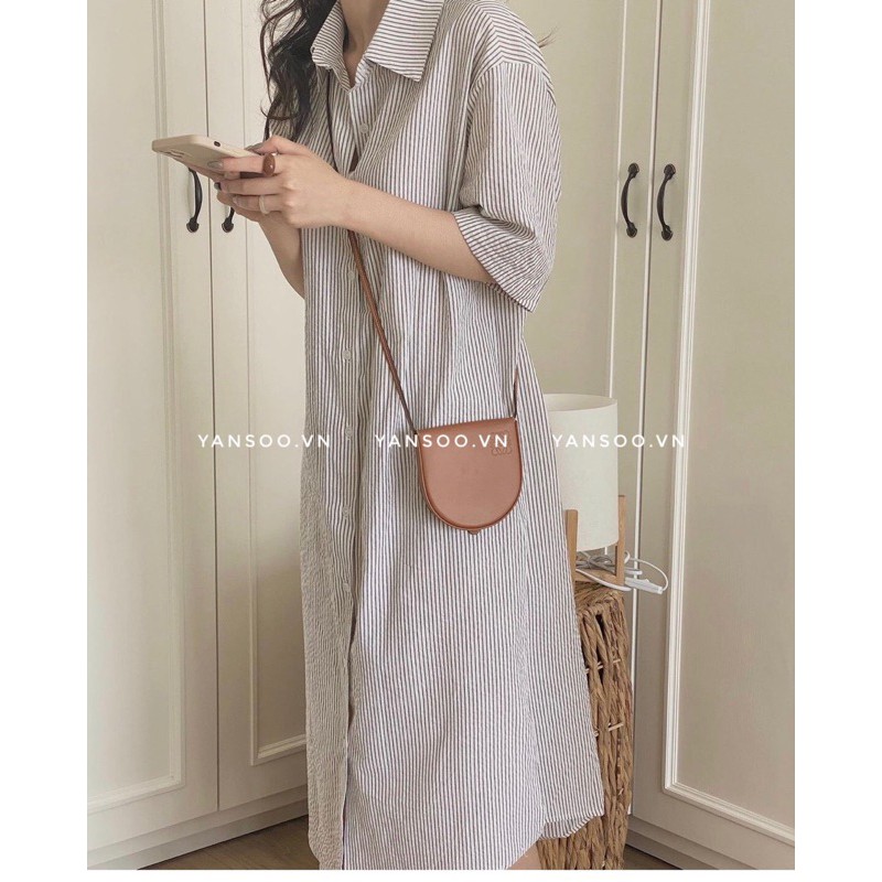 Váy somi dáng dài đũi xốp Hàn Quốc , đầm vintage kẻ xanh YANSOO