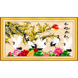 Tranh thêu chữ thập Mai khai phú quý 76x43cm LV3079 - tự thêu