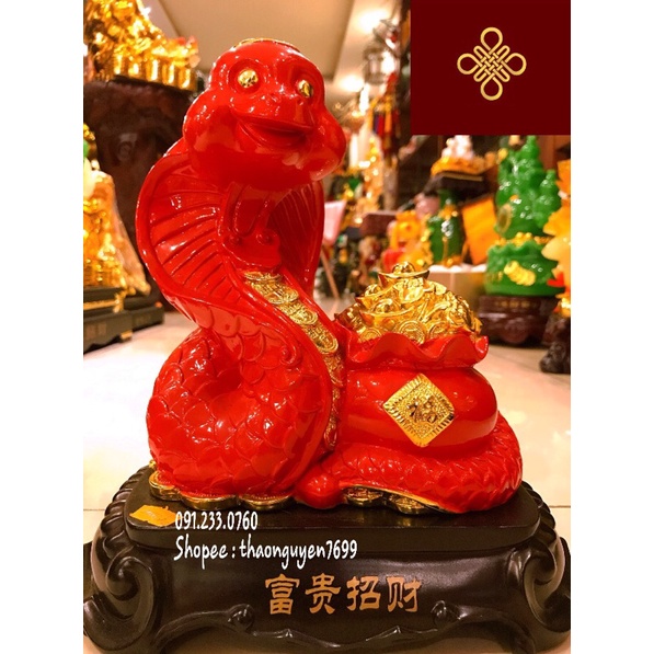Tượng rắn phong thuỷ - linh vật tuổi Tỵ màu đỏ (cao 28, dài 25, rộng 16)