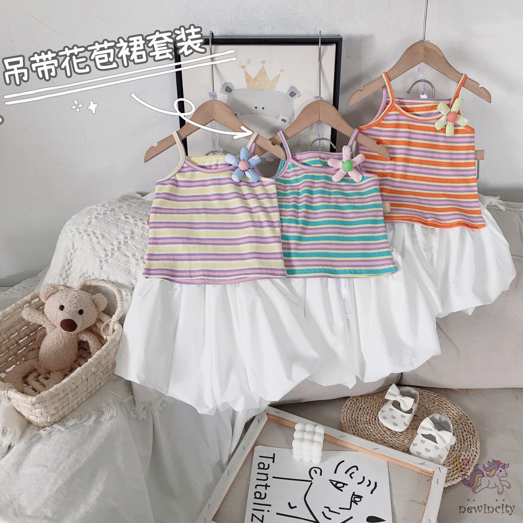 Áo sát nách màu cầu vồng + quần short xinh xắn phong cách Hàn Quốc thời trang cho bé gái