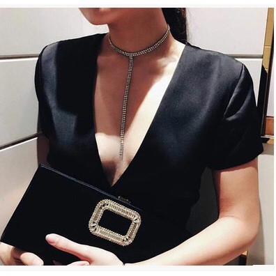 Choker tatoo vòng cổ cá tính hạt đá lấp lánh dây chuyền phong cách độc đáo