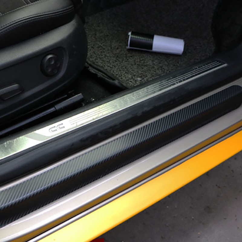 1 Roll 3D Carbon Fiber Vinyl Car Wrap Sheet Roll Film & 4 Pcs Car Door Sill Scuff Pedal Protect Stickers